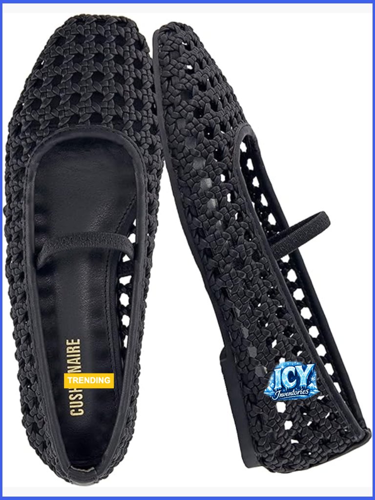 Memory Foam Woven Ballet Flats With Elastic Strap, Square Toe Design